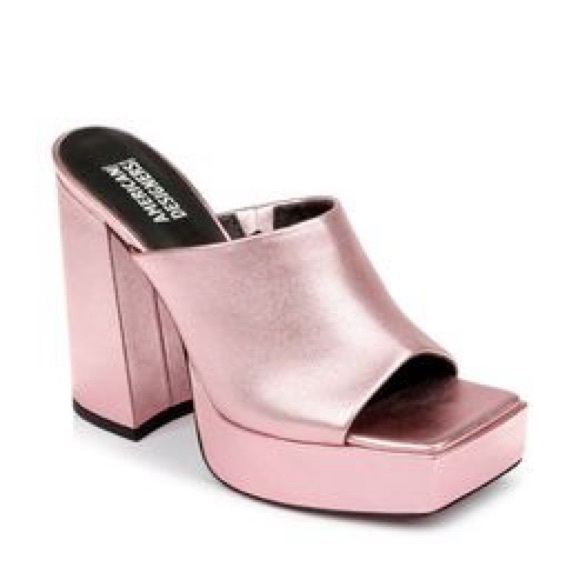 American Designers NIB Metallic Pink Lofty Platform Block Heel Slide Sandals - Picture 7 of 8